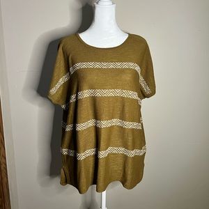 Olive Green Printed Linen Blend J.Jill Shirt Blouse in size Large